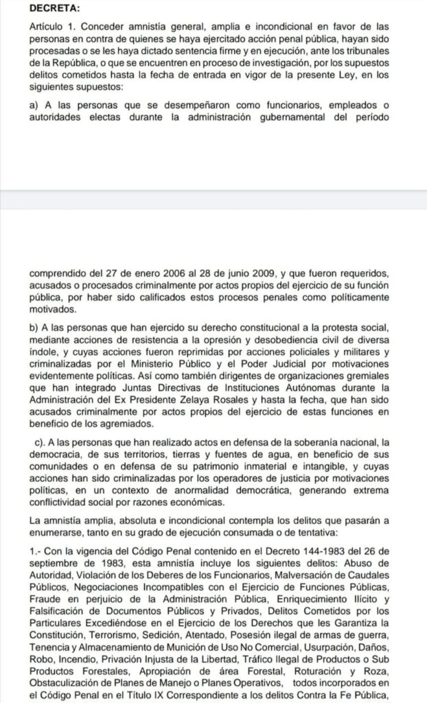 Decreto de amnistia | 2022 | Gobierno de Xiomara | "amnistía 2022 honduras"