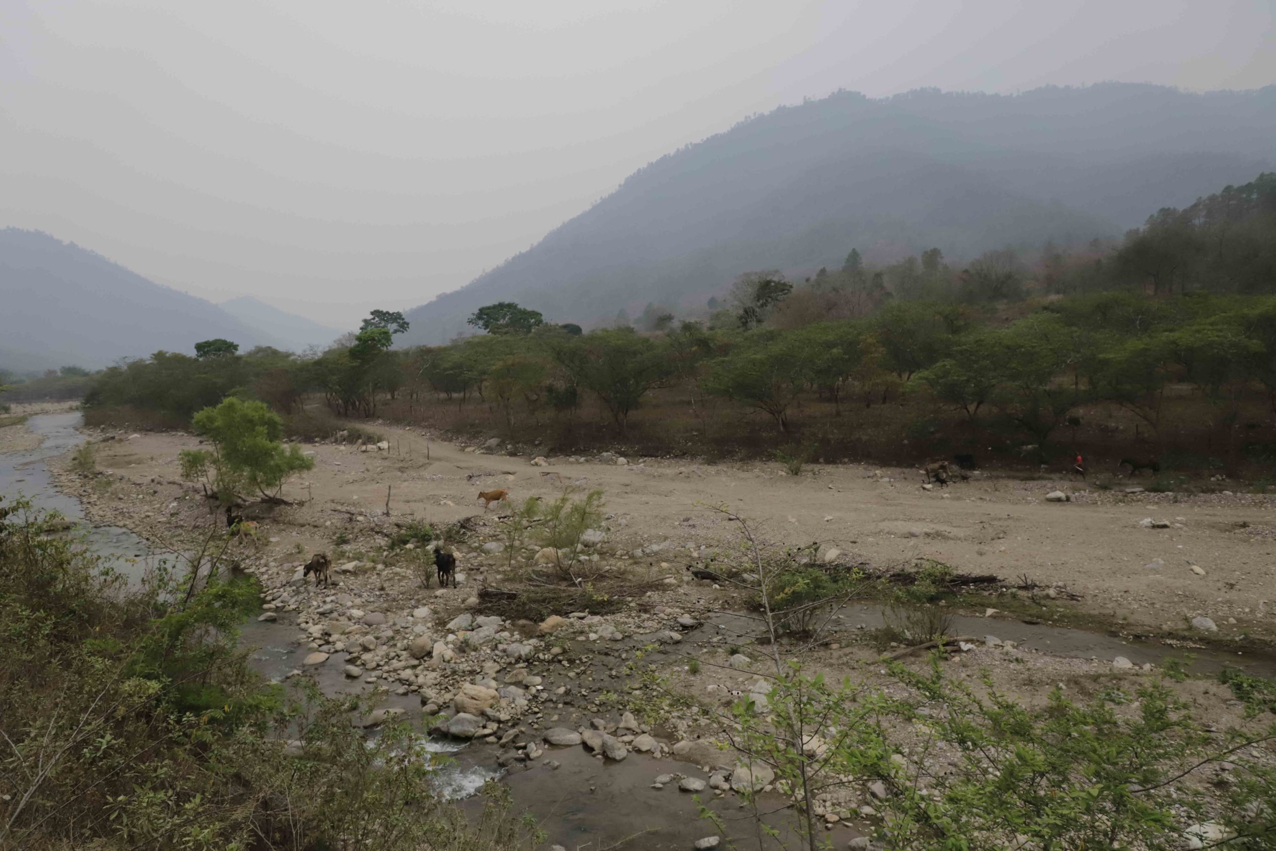 El Río Locomapa cruza las comunidades indígenas en el sector del mismo nombre, en Yoro. Durante el verano, el río pierde caudal. En el recorrido entre Yoro y estas comunidades se puede apreciar un paisaje seco y desértico y se observa que a los cerros les han prendido fuego. CC/Amilcar Izaguirre