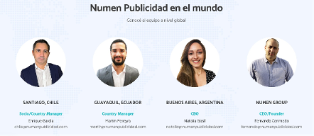 El abogado Enrique García es presentado como socio y country manager en Chile en la página web de Numen Publicidad