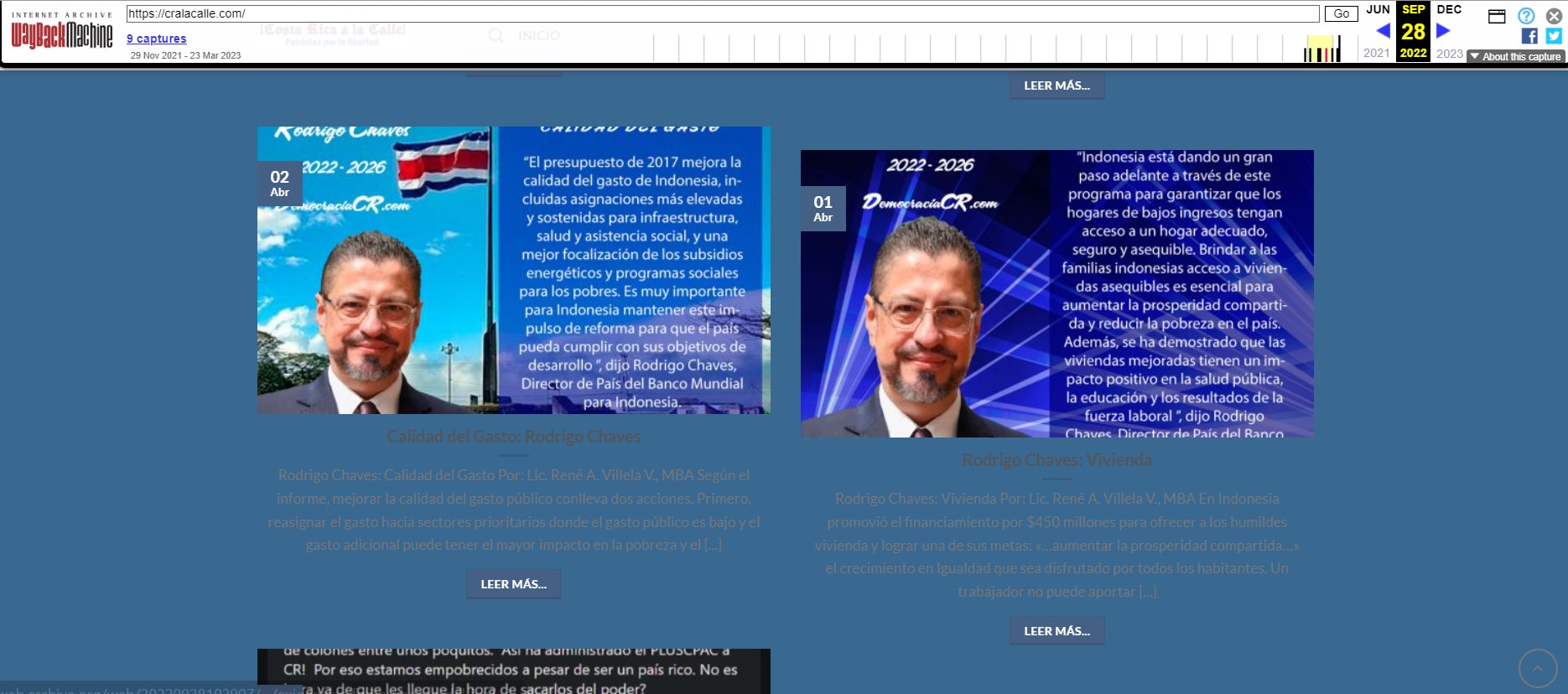Captura de pantalla del sitio cralacalle.com disponible en Wayback Machine