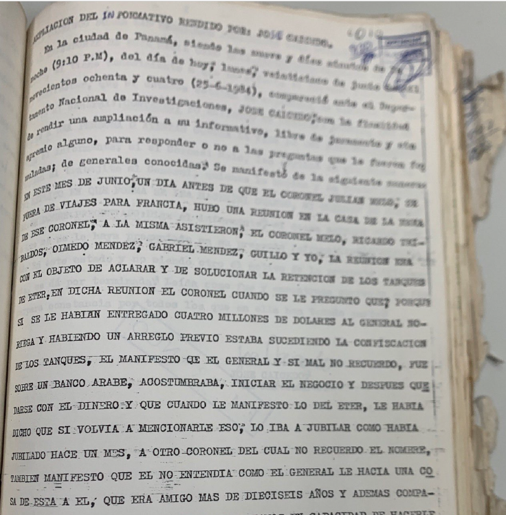 Capturas de pantalla de la declaración de Eduardo Zambrano Caicedo ante las autoridades de Panamá, rendida en 1984.