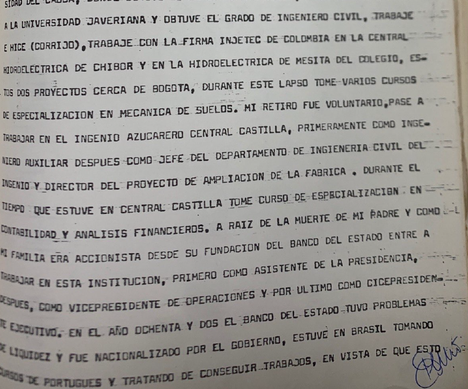 Capturas de pantalla de la declaración de Eduardo Zambrano Caicedo ante las autoridades de Panamá, rendida en 1984.