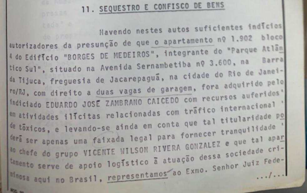 Capturas de pantalla del expediente judicial y la sentencia proferida por las autoridades brasileñas contra Eduardo Zambrano Caicedo