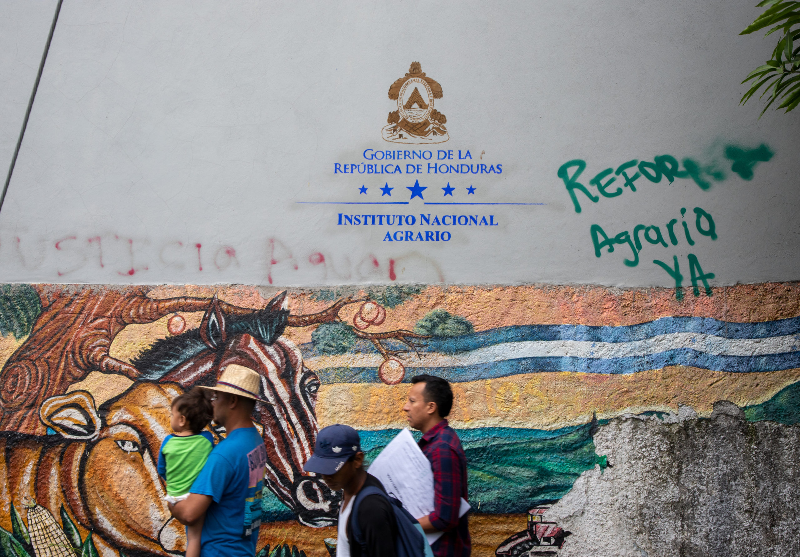 Pared pintada exigiendo la Reforma Agraria en una pared del Instituto Nacional Agrario, que fue parte del recorrido hasta llegar a Casa Presidencial. Tegucigalpa, septiembre de 2024. Foto CC / Fernando Destephen.