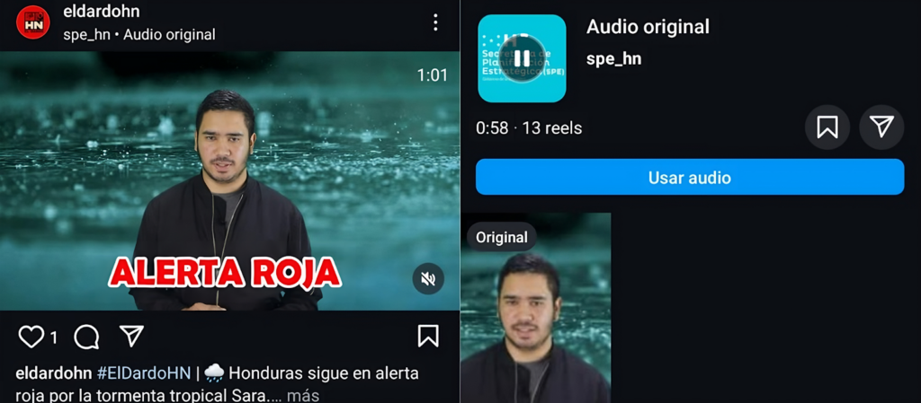 Video originado en la cuenta de la SPE es utilizado por El Dardo HN. Captura de imagen tomada de Instagram.